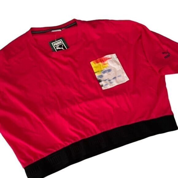 Puma Rose‎ Red Front Pocket Short Sleeves Cropped Top Size L NWT - Picture 1 of 10